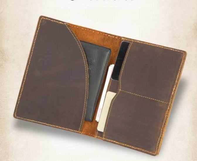 Cow leather bifold passport wallet with card slots brown 770-image