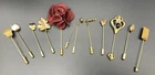 Vintage Gold Tone Stick Pins Costume Jewelry Leaf Hearts Computer Chip Lot Of 12