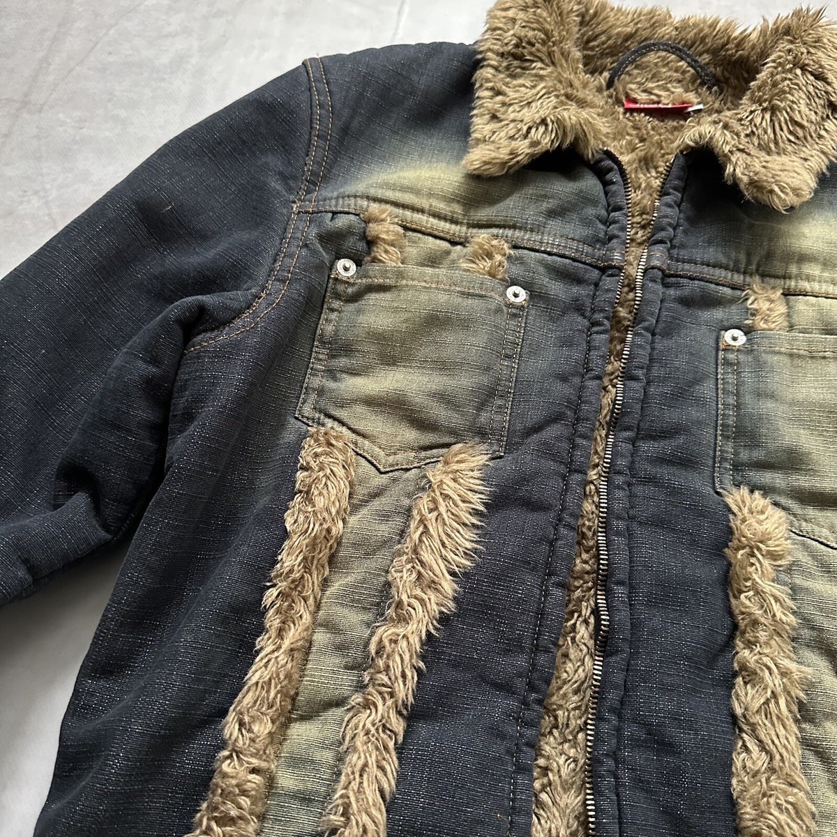 Punk LGB If Six Was Nine Style Denim Faded Faux Fur Jacket Miss