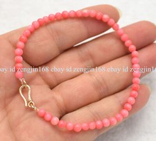 Small 4mm Beautiful South Sea Pink Coral Round Gemstone Beads Bracelet 7.5"