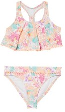 Hobie Girls' Hi Neck Crop Bra Bikini Top  Banded Bottom Swimsuit Set,
