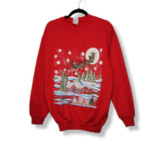 Vintage Christmas Holiday Crewneck Sweatshirt Hanes Medium Winter Snow Santa