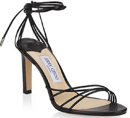 New JIMMY CHOO $725 Black Anita 85 Srappy Ankle Lace Stiletto Sandal Italy EU 37