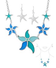Sealife Theme Starfish Pendant Statement Necklace and Earrings Set