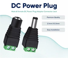 5.5x2.1mm Male / Female DC Power Plug / Jack Connectors for LED CCTV Electronics