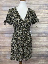 Purple Snow Medium NWT Floral Dress Boho Cottagw Core Tie Sleeves Button Front 