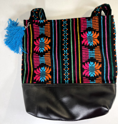 Hand Made Purse From Mexico aztec theme button closure Flower Lining in Pocket
