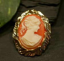 Hübscher Tuchhalter Kamee Gemme Gold Farben Blätter Dame Frau Portrait Vintage