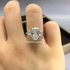 6 Ct Oval Moissanite Three Stone Engagement Wedding Ring For Her Solid 925Silver