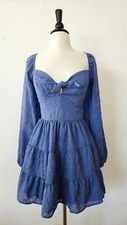 Anthropologie Dress New Size Large XL Floral Blue Embroider Bridgerton Coquette