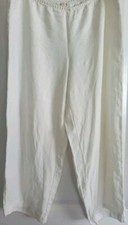 EILEEN FISHER Linen Cropped Off White Pants Wide Leg Elastic Waist Zip Medium