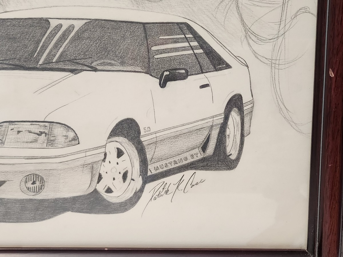 Ford Mustang 80's Mustang Horse Pencil Art Signed Framed Ford Mustang 80's Mustang Horse Pencil Art Signed Framed