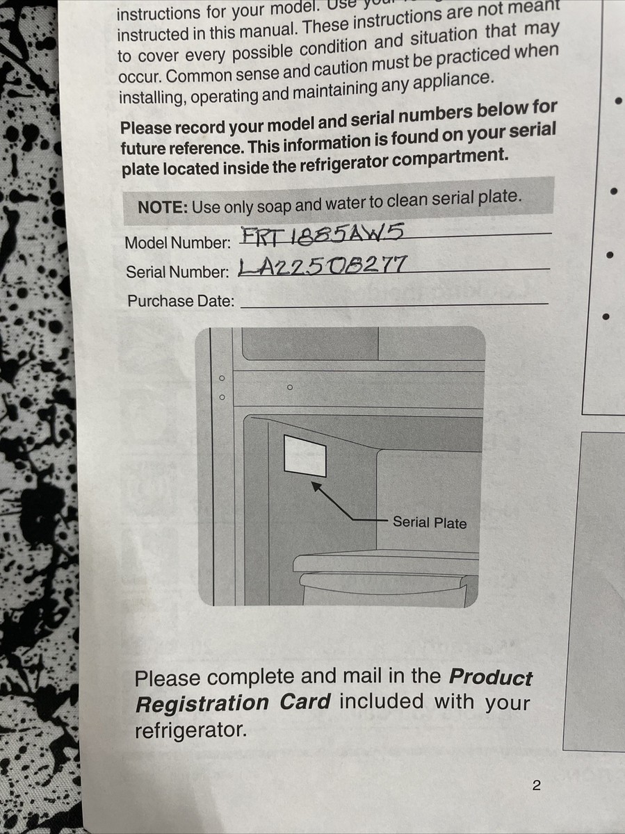 Electrolux Top Mount Refrigerator Owners Manual Model FRT1885AW5