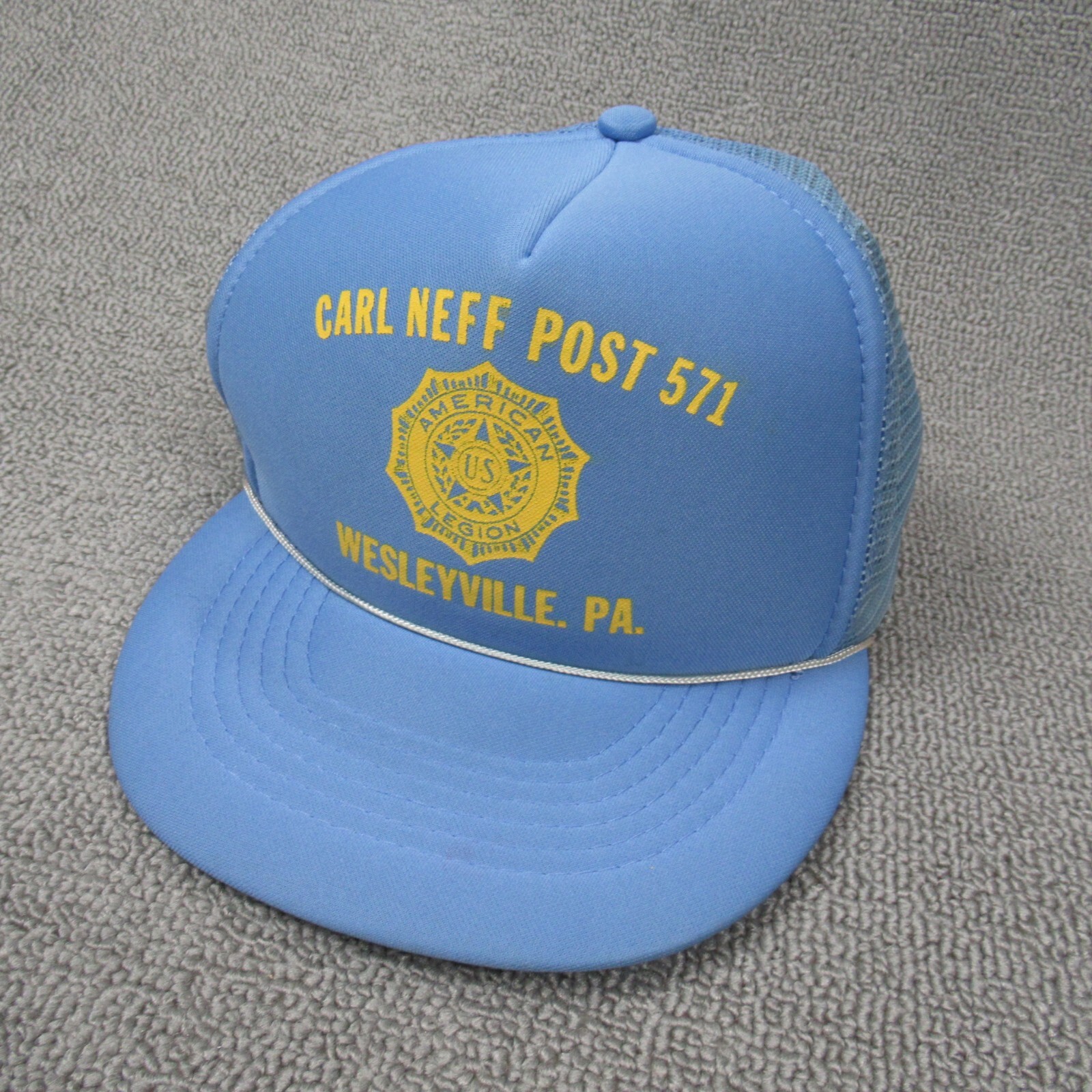 Vintage American Legion Trucker Hat Blue Snapback Cap Logo Crest Post 571 Rope *