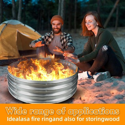 Camp Fire Ring Pit, Large Round Galvanized Steel Fire Pit, Bonfire (5x5x1FT)