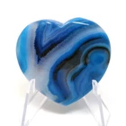 Blue Banded Agate Stone Heart #1335 - 40mm or 1.5" Valentines Day Love Pocket