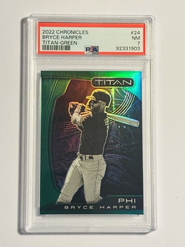 Bryce Harper #/75 Green Prizm 2022 Panini Chronicles Titan #24 PSA 7 NM Pop 1