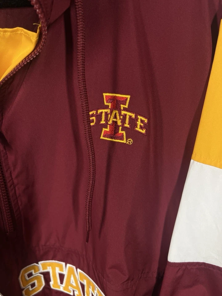 Iowa State Cyclones Pullover Hooded Nylon Track Jacket Red XL 90s Russell VTG - Image 4 of 4