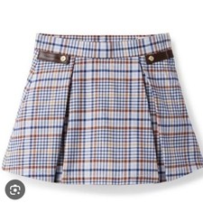 Janie And Jack Plaid Skirt Size 4 Navy Blue  Brown Plaid Adjustable Waist