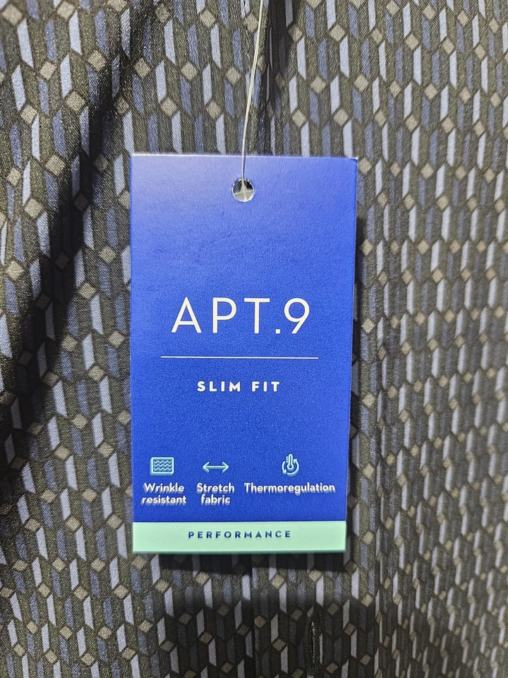 APT. 9, CAMISA DE VESTIR GEO HOMBRE NUEVA AZUL/GRIS POLI BL MANGA LARGA, TALLA 14.5 32/33 Foto 3 de 4