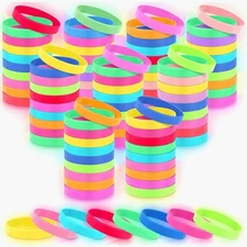 50 Pcs Glow in the Dark Rubber Bracelets Neon Silicone Bracelets Bulk Luminou...