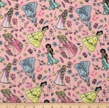 BTY Disney Charming Princess Cinderella Ariel Belle Flannel Fabric By The Yard