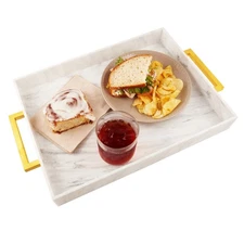 Acrylic Serving Tray with Gold Handles, 16" x 12" Decorative Tray for Coffee ...