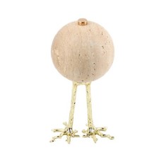 Travertine Sphere Sculpture Gold-Tone Sphere with Metal Stand Stone-Look