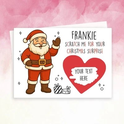 SQUIDGEMAKES Personalised Santa Xmas Scratch Card – Reveal Gift for Kids Family panto holiday
