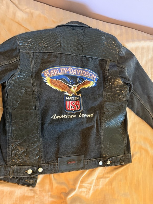Vintage Harley-Davidson Denim Jacket With Real Snakeskin Custom Made Men's Small