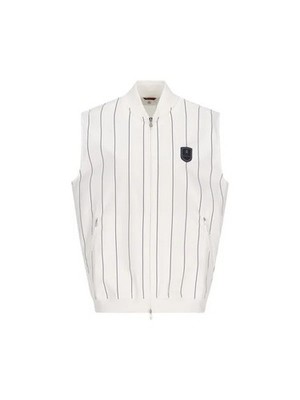 BRUNELLO CUCINELLI MEN'S WHITE BLUE STRIPED ATHLETIC ZIP UP VEST MSRP $1795
