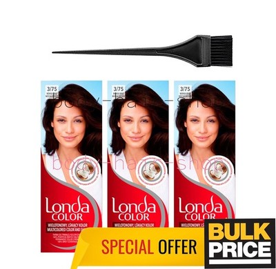 Londa 3/75 Mocha Brown Full Gray Coverage Hair Color Cream Salon Quality 3-Pack