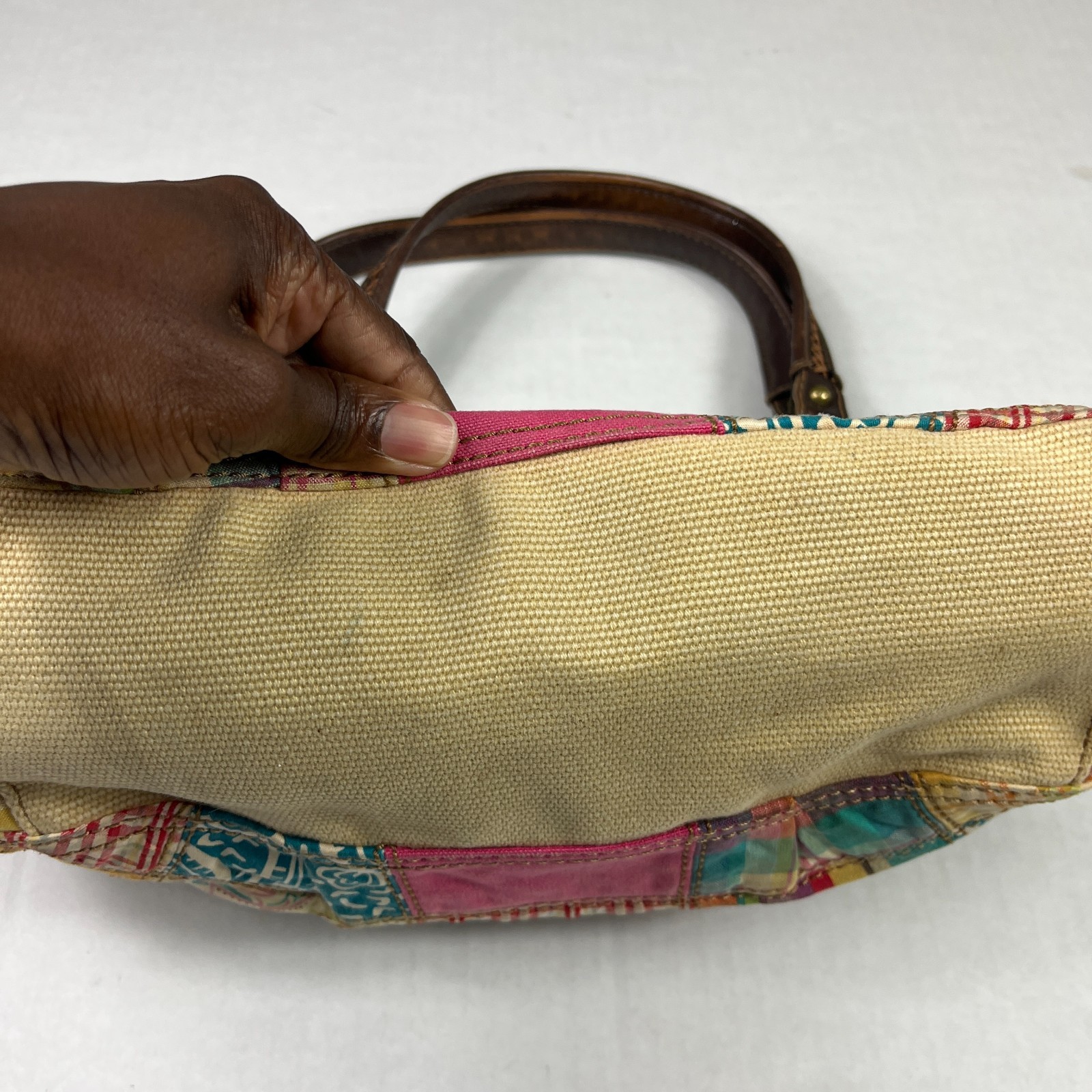 Fossil Patchwork Canvas Leather Shoulder Bag Colo… - image 2