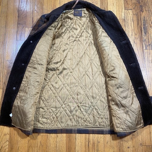 Vintage Pendleton Jacket Brown Plaid Wool USA 50s Car Coat Large Faux Fur Collar - Picture 20 of 23