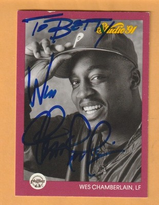 Wes Chamberlain Philadelphia Phillies AUTO Signed 1991 Studio Jackson State