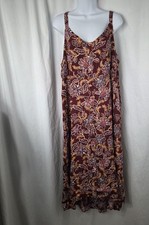 Jessica Simpson Dress Womens 2X Burgundy Floral Maxi Boho V Neck Sundress