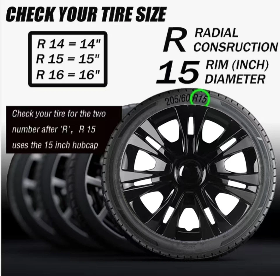 4PCS 15" Rim Skin Cover Hubcap Covers R15 Steel Wheels For Chevy Spark 2010-2023 Foto 2 de 4