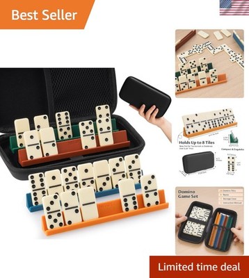 Double 6 Dominos Set: 28 Tiles & 4 Colorful Silicone Racks in Portable Case
