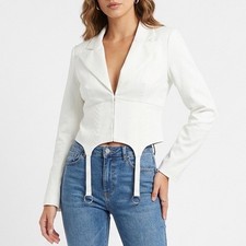 Naked Wardrobe The Statement Ivory Cropped Corset Garter Top Small