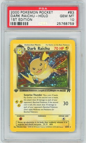 Dark Raichu (1st Edition) graded PSA 10 for sale on eBay
