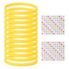 12Pcs Silicone Bracelets Solid Color Rubber Wristbands with Stickers Yellow