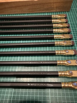 Ten Blackwing Custom Calder Black In oil Rubbed Wood Box!  (Brown/Red Erasers )