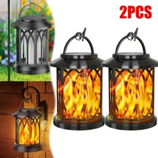 2x LED Flickering Flame Solar Hanging Lights Lantern Outdoor Garden Pathway Lamp