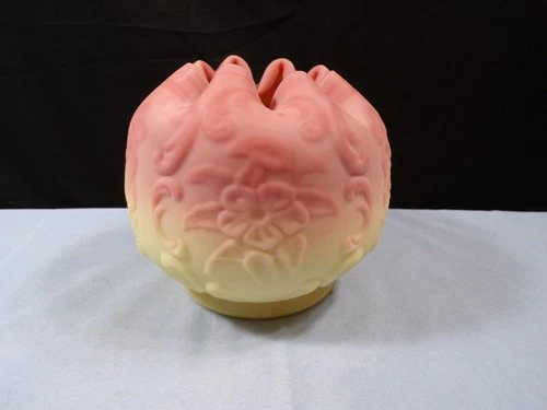 Fenton Satin Burmese Glass Wild Rose & Bowknot Bow Knot Rose Bowl Vase