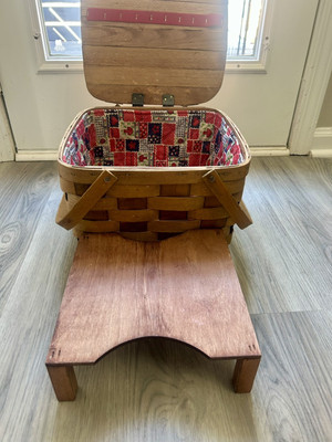 Vntg basketville putney Vermont Picnic Pie Basket Wooden Riser Mushroom Liner