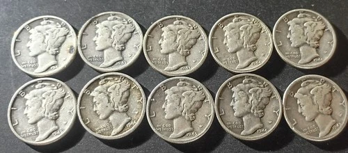 (10) Silver Mercury Dimes (.9 fine)--True Auction ($1 Start)