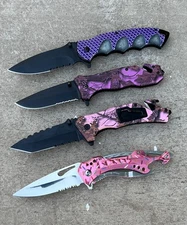 (WHOLESALE LOT x 12) ElitEdge Pink/Purple ABS Set Spring Assisted Pocket Knife