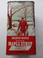 VINTAGE Golden Maple 100% Pure MAPLE SYRUP One Gallon METAL TIN CAN with CAP NY