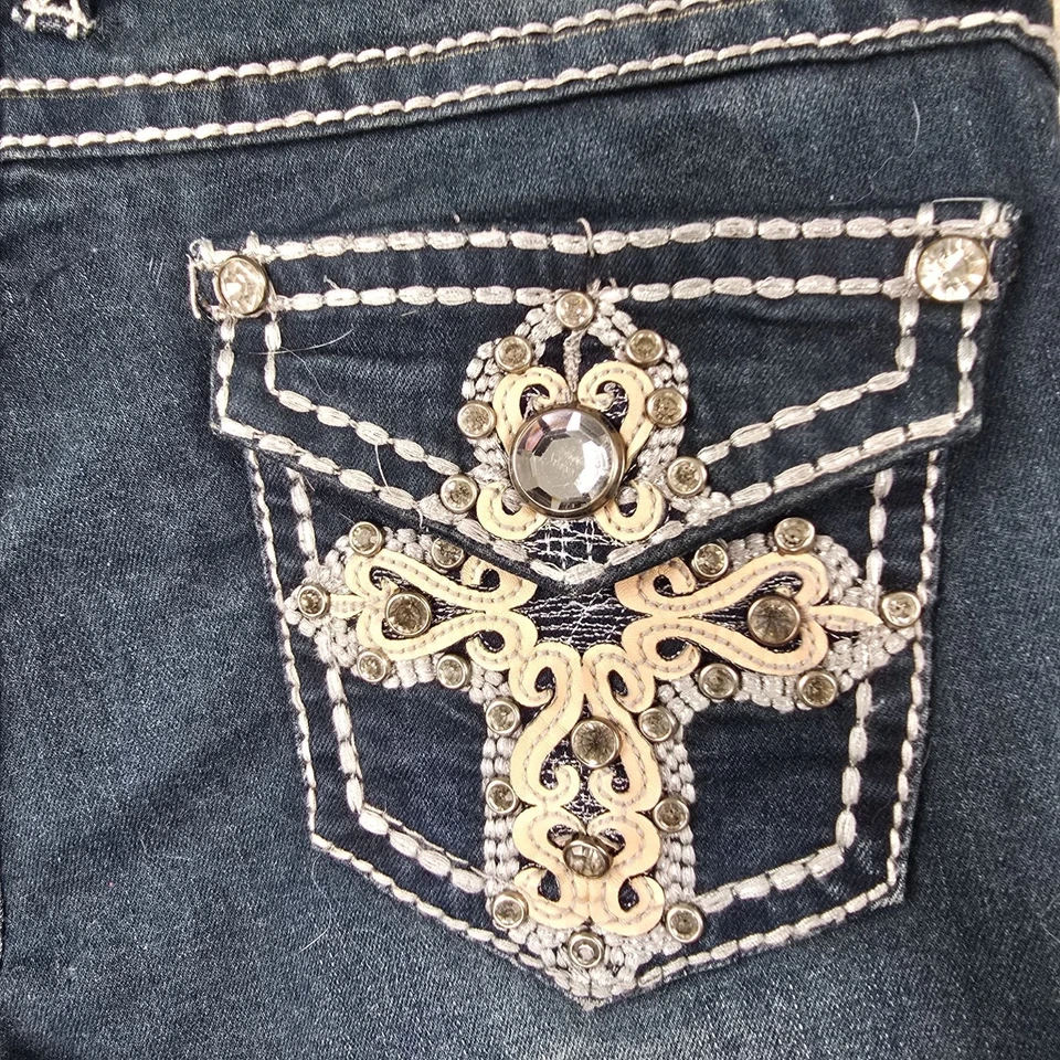 ViVi Diva Womens Dark Wash Bootcut Jeans Size 7 Rhinestone Detail Cotton Blend - Image 4 of 4