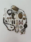 Vintage Brass Stone Shell Cloisonné Mixed Metal Costume Jewelry Lot Laurel Burch